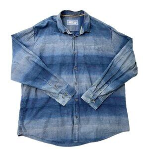 32 Bar Blues Stripe Long Sleeve Button Down Shirt Blue Western size 2XL